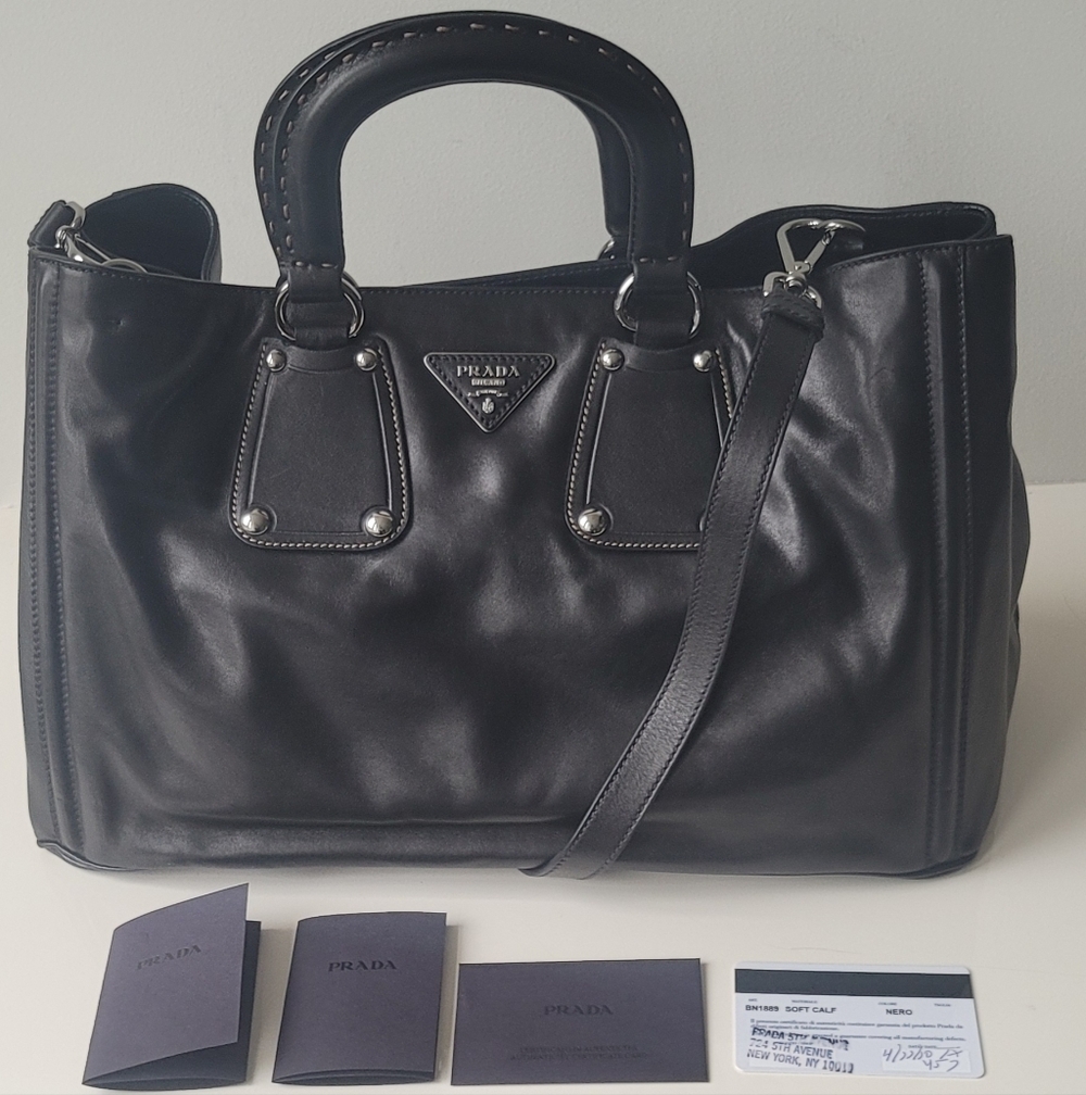 PRADA Rare Nocciolo Soft Calf Leather Black Bag - Picture 12 of 14